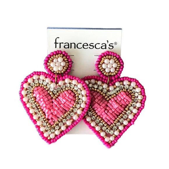 Francesca's Heart Beads and Pearl Chandelier Earrings - Picture 2 of 5